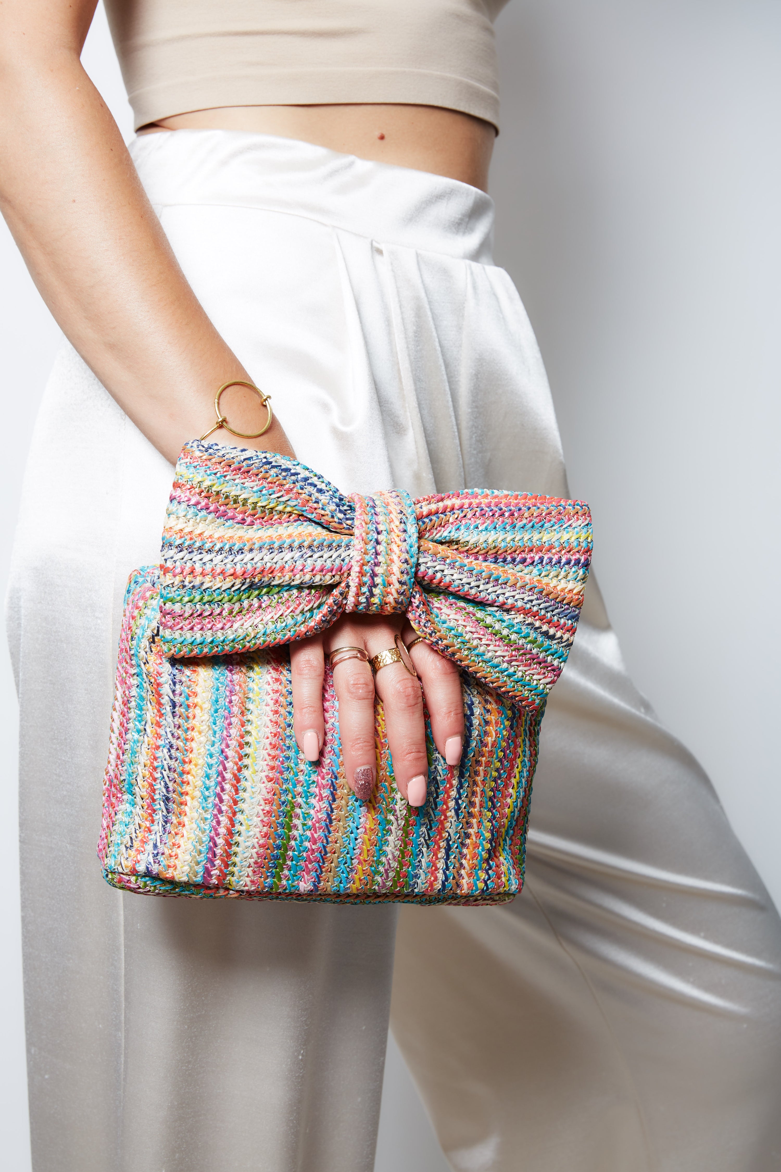 Rainbow Straw Clutch Purse